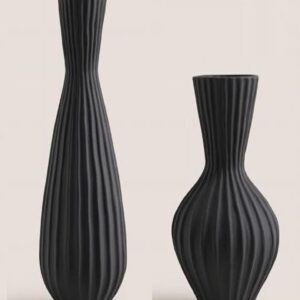 Vase-Set-of-2-Black-11x11x26.5cm-12x12x18.5cm